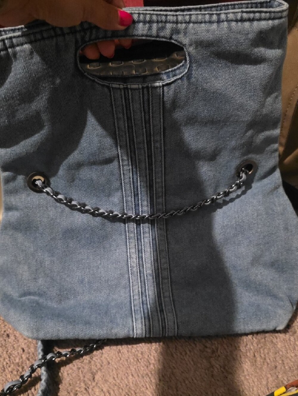 Denim Fold-Over Clutch with Cutout Handle - Picture 2 of 5